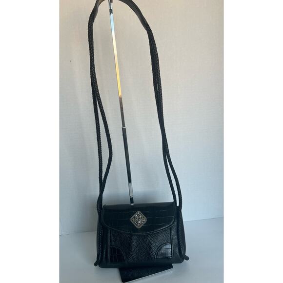 Coldwater Creek Handbag Purse Black Woven Croc Emboss Vegan Leather Organizer - Picture 1 of 11